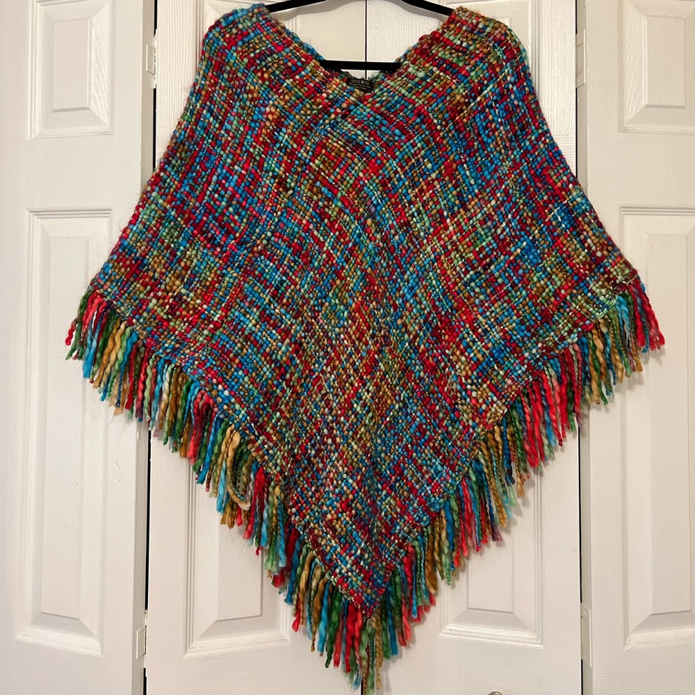 Rising Tide boho knit crochet fringe poncho